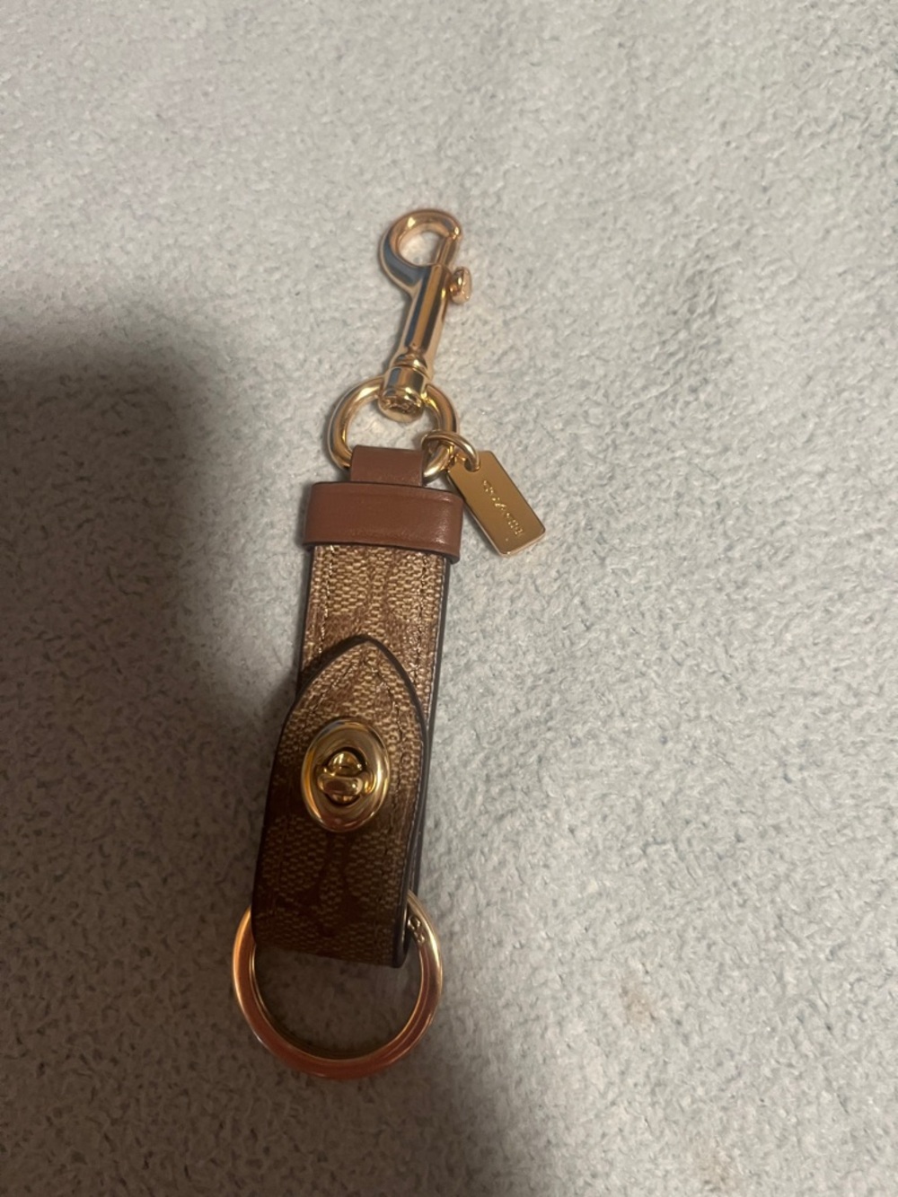 Coach Brown Signature Canvas and Leather Key Fob with Gold Hardware